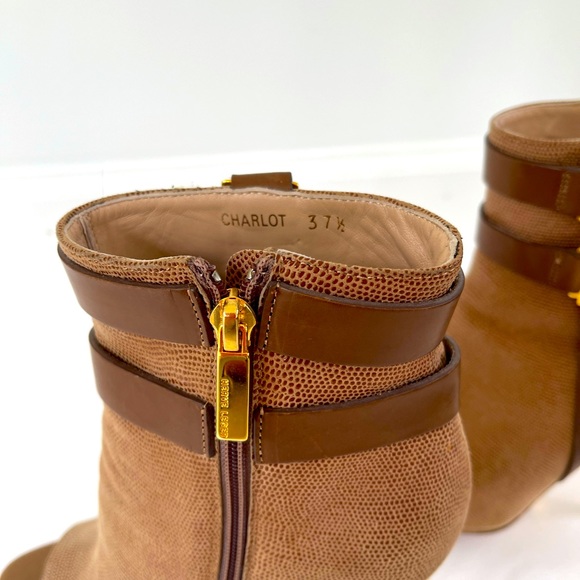 Herve leger Carmel Charlot open toe booties with gold metal stiletto heel - Picture 4 of 4